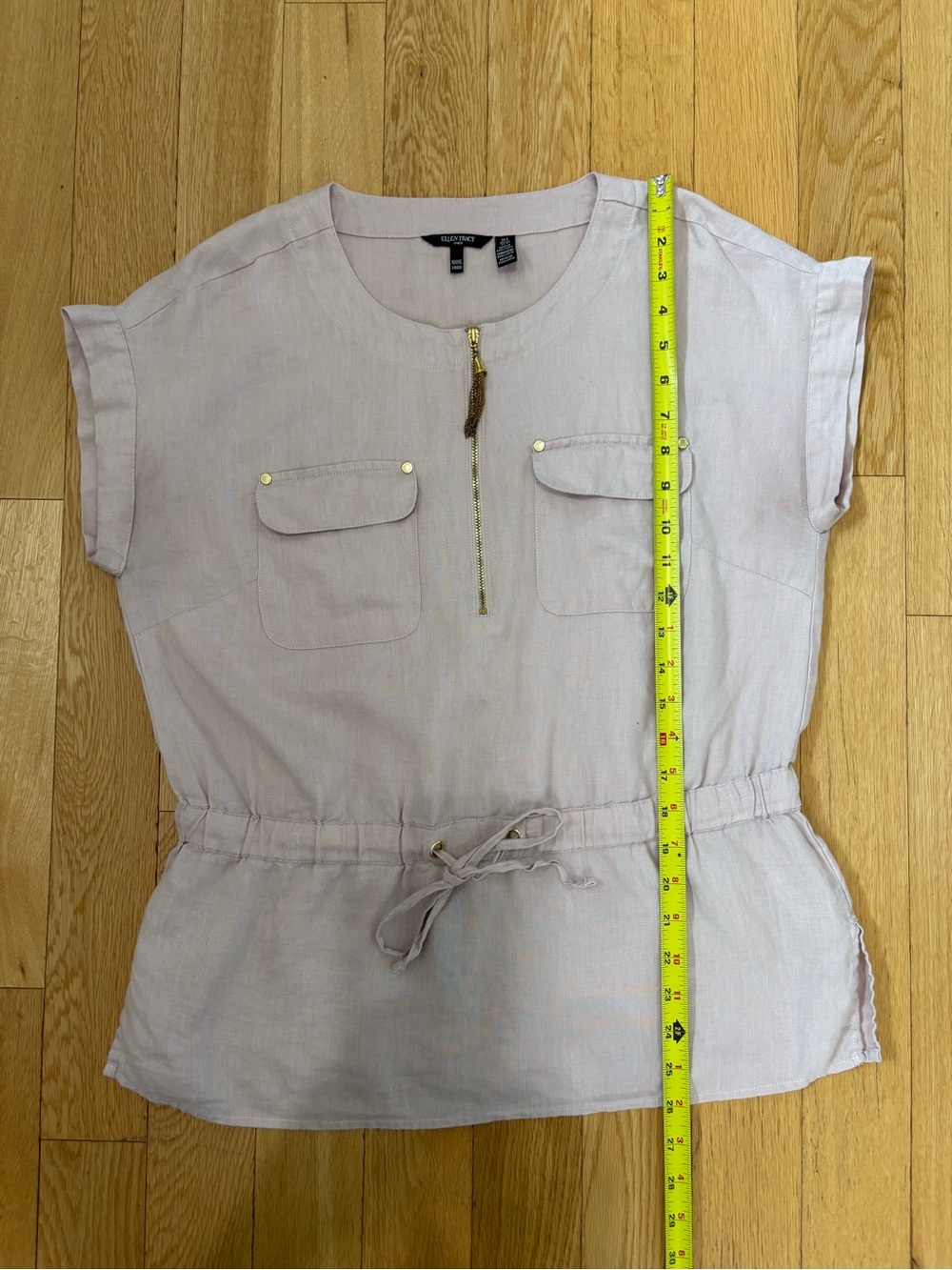 Ellen Tracy 100% Linen Utility Tunic Top Size S Pale Pink Drawstring Coastal - Picture 6 of 8